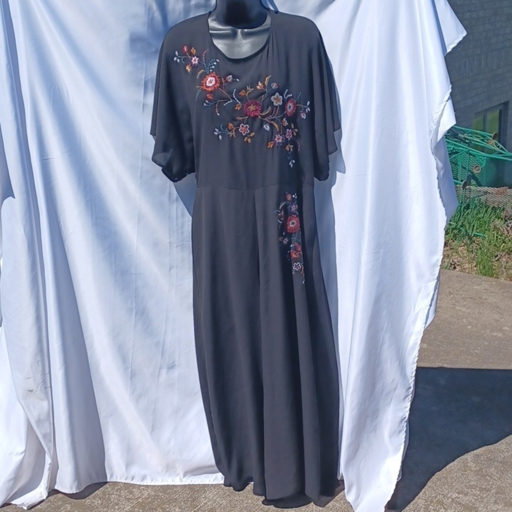 “C”  Charlie Ladies Jumpsuit With Embroidered Ruffled Top, Wide Leg, Ankle